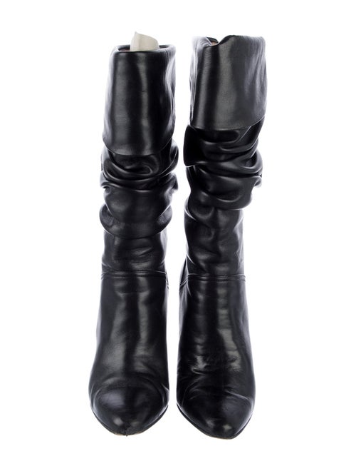 Manolo Blahnik Leather Ruffle Embellishment Slouch Boots