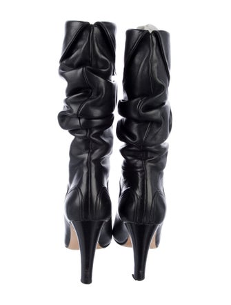 Manolo Blahnik Leather Ruffle Embellishment Slouch Boots