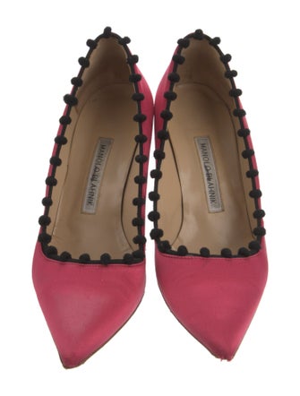 Manolo Blahnik Satin Pom-Pom Embellishments Pumps