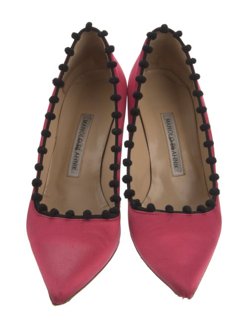 Manolo Blahnik Satin Pom-Pom Embellishments Pumps