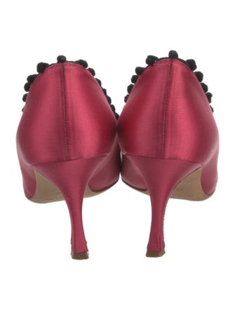 Manolo Blahnik Satin Pom-Pom Embellishments Pumps