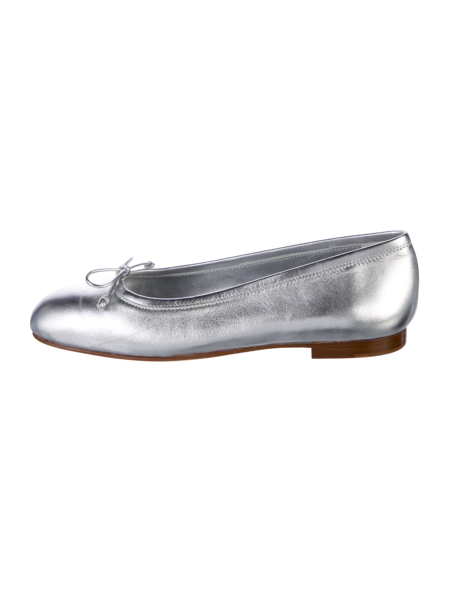 Manolo Blahnik Leather Bow Accents Ballet Flats