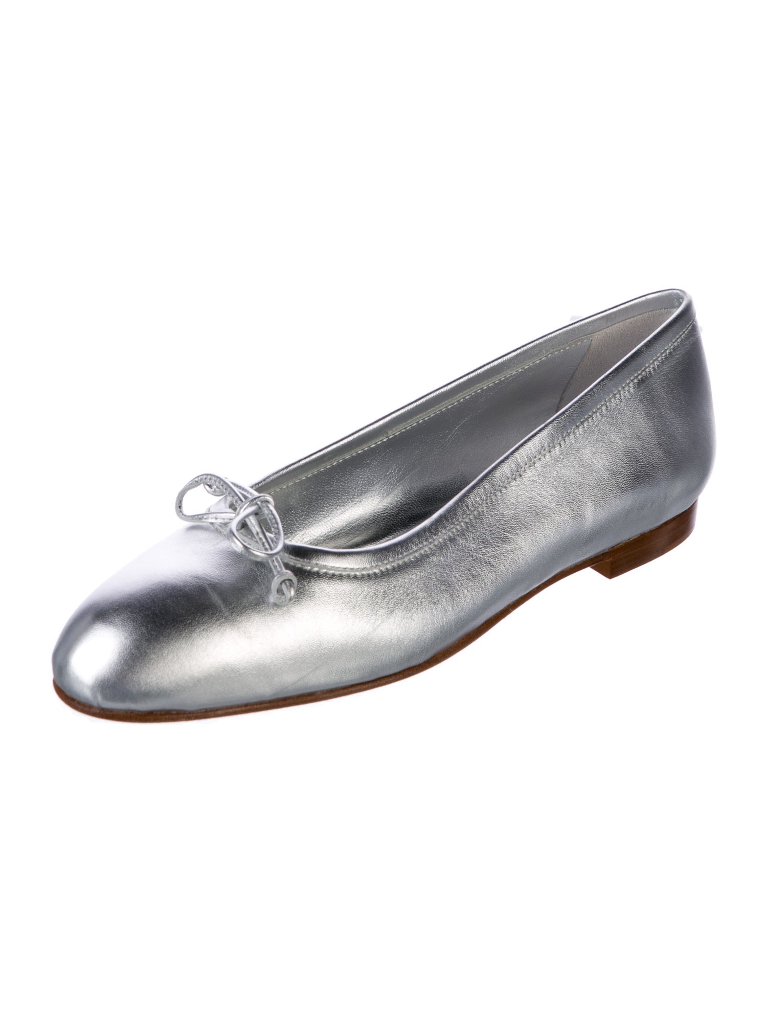 Manolo Blahnik Leather Bow Accents Ballet Flats