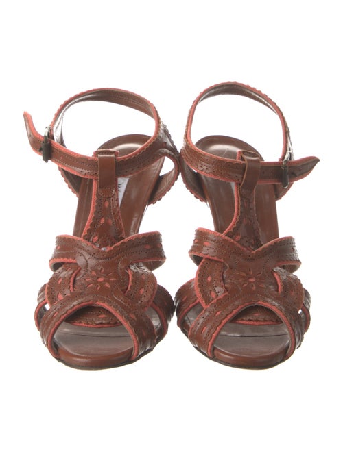 Manolo Blahnik Leather Scalloped Accent T-Strap Sandals