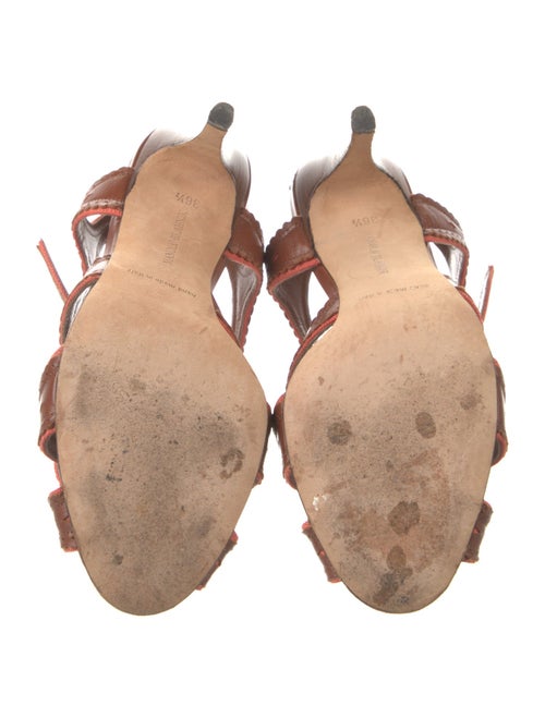 Manolo Blahnik Leather Scalloped Accent T-Strap Sandals