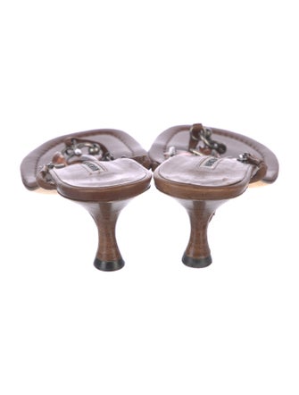 Manolo Blahnik Leather Floral Print T-Strap Sandals