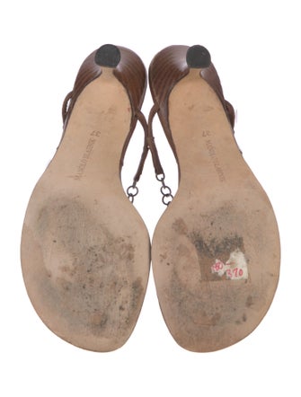 Manolo Blahnik Leather Floral Print T-Strap Sandals