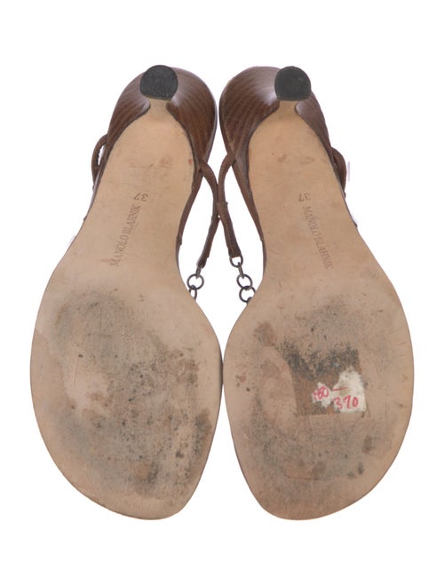 Manolo Blahnik Leather Floral Print T-Strap Sandals