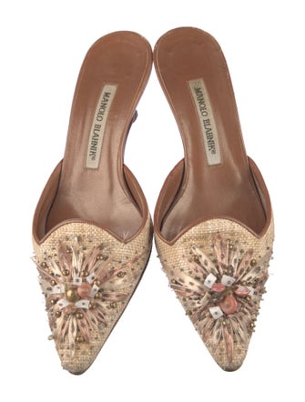 Manolo Blahnik Straw Beaded Accents Mules