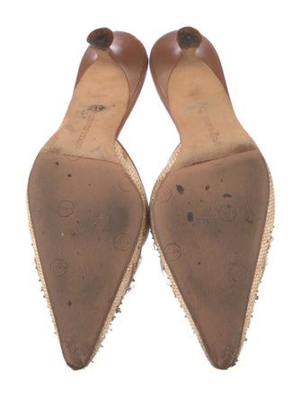 Manolo Blahnik Straw Beaded Accents Mules