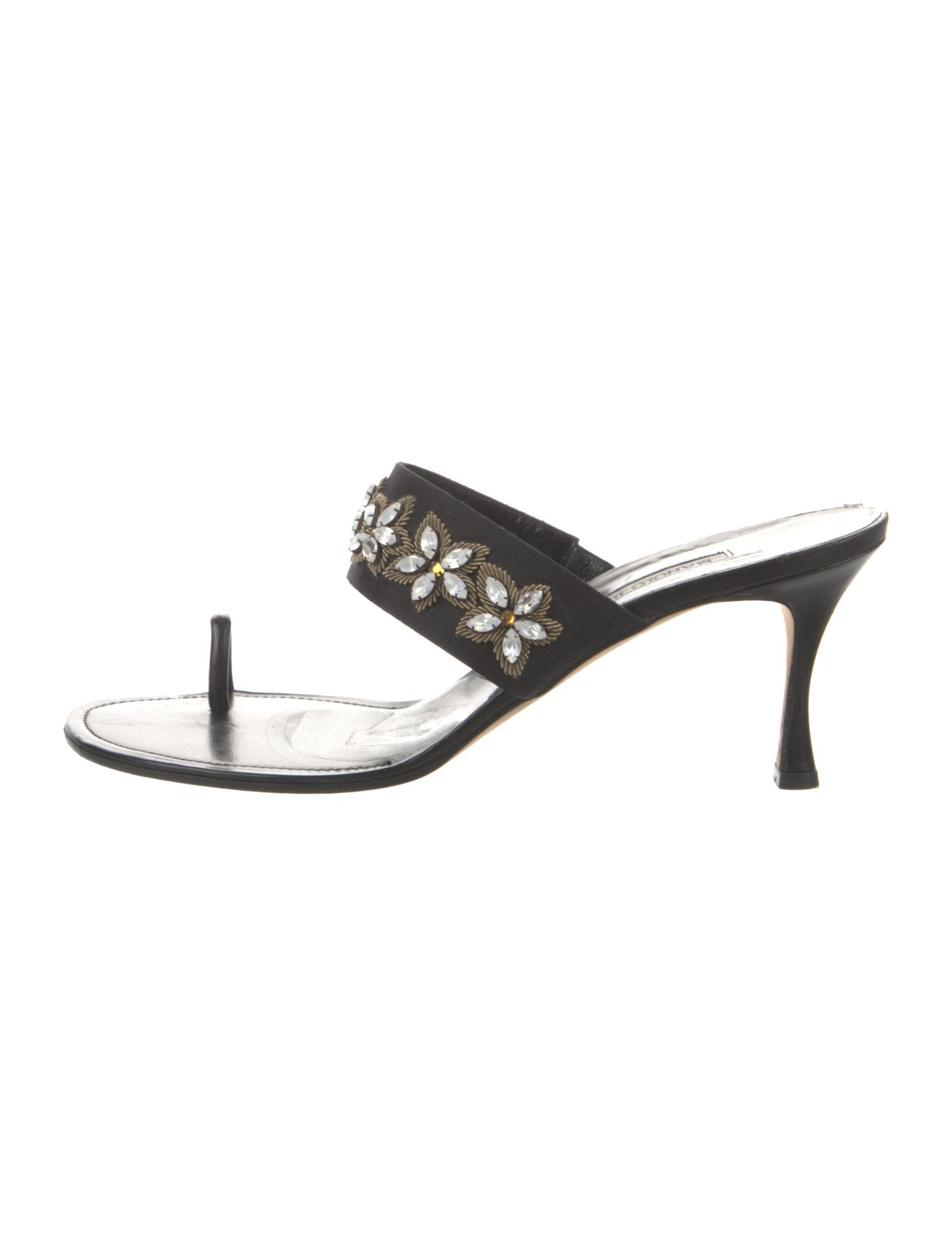 Manolo Blahnik Leather Animal Print Slides