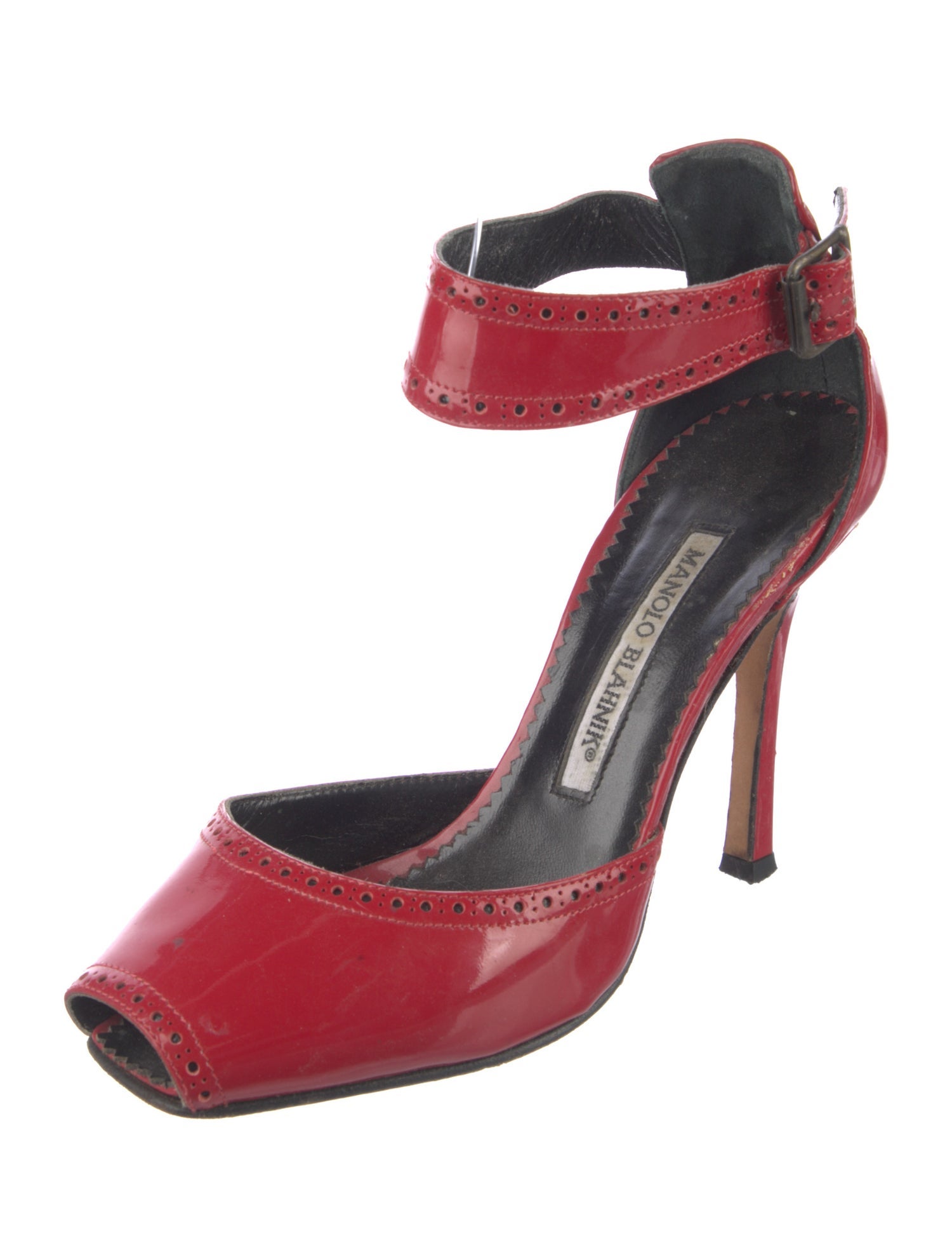 Manolo Blahnik Patent Leather Lasercut Accents D'Orsay Pumps