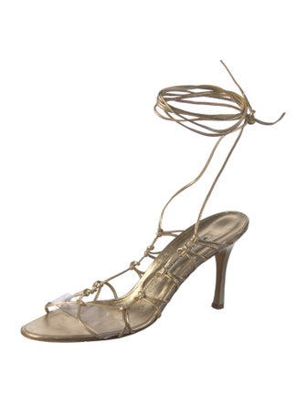 Manolo Blahnik Leather Animal Print Gladiator Sandals