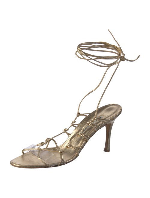 Manolo Blahnik Leather Animal Print Gladiator Sandals