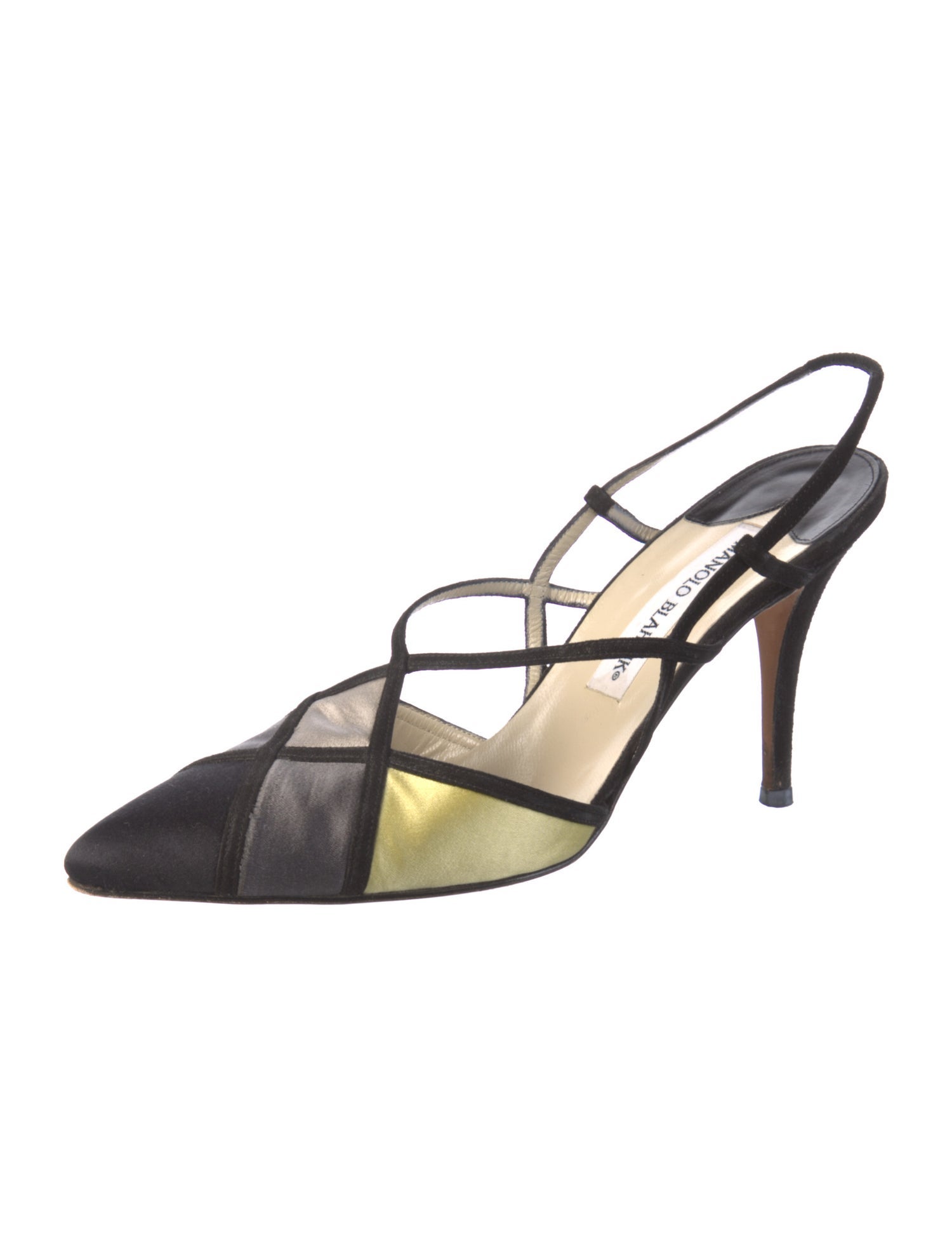 Manolo Blahnik Satin Colorblock Pattern Slingback Pumps