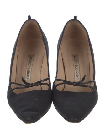 Manolo Blahnik Canvas Bow Accents Pumps