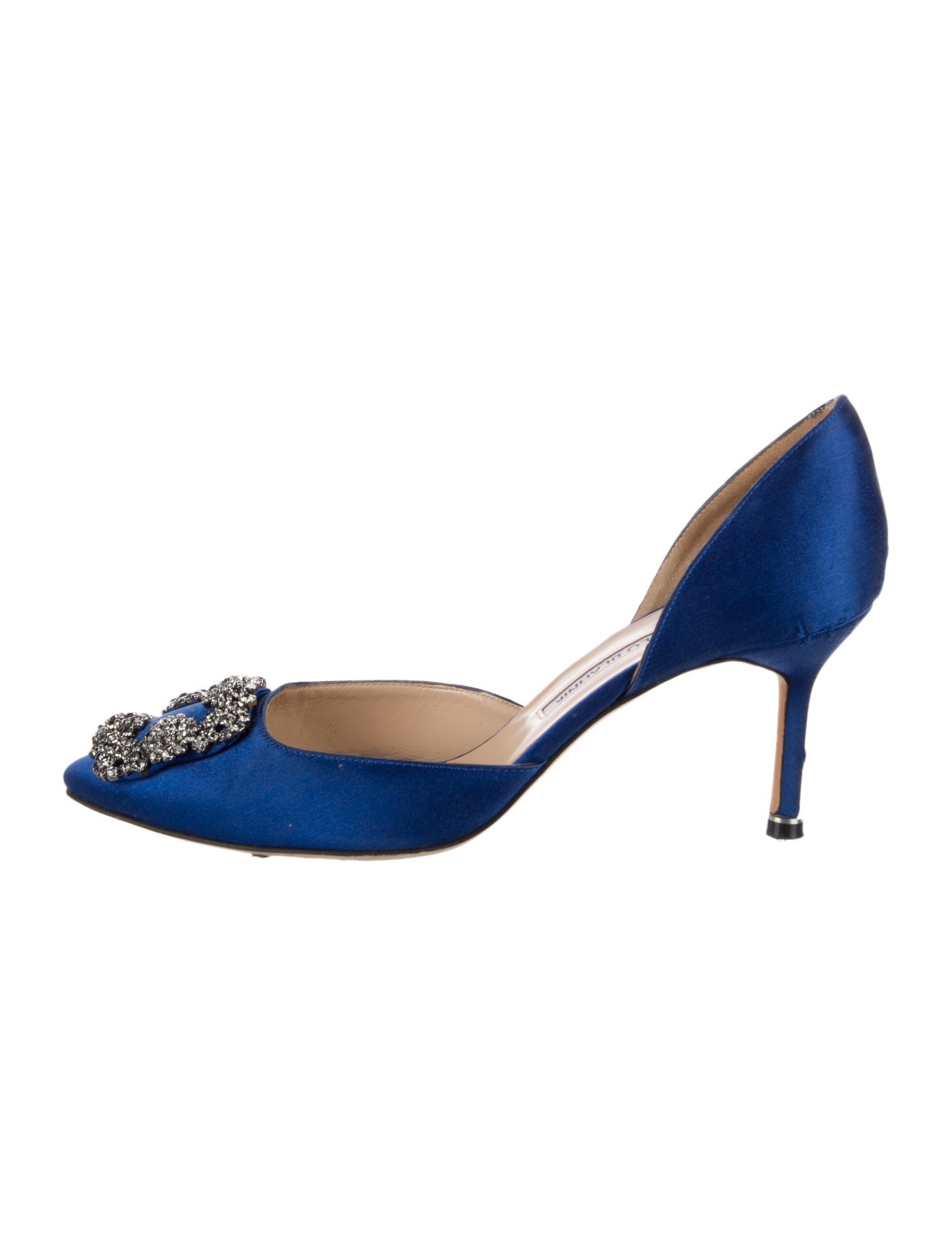 Manolo Blahnik Satin Crystal Embellishments D'Orsay Pumps