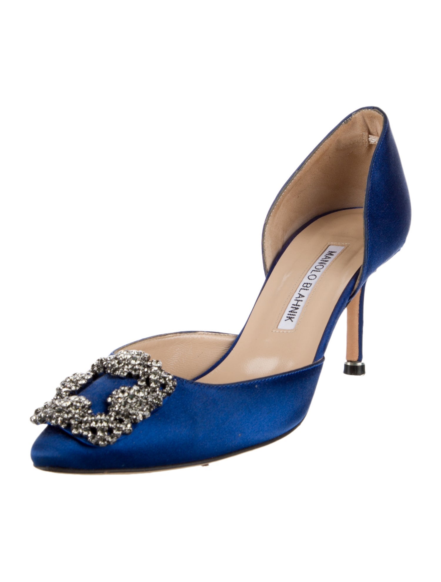 Manolo Blahnik Satin Crystal Embellishments D'Orsay Pumps
