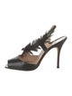 Manolo Blahnik Snakeskin Feather Trim Slingback Sandals