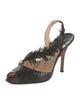 Manolo Blahnik Snakeskin Feather Trim Slingback Sandals
