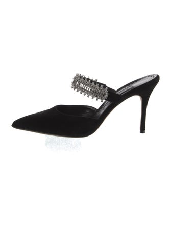 Manolo Blahnik Satin Crystal Embellishments Mules