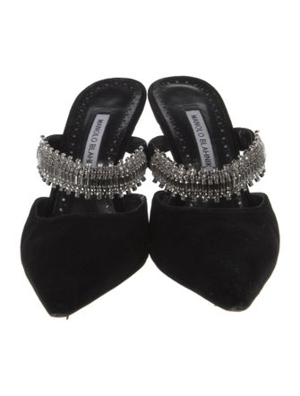 Manolo Blahnik Satin Crystal Embellishments Mules