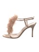 Manolo Blahnik Satin Feather Trim Sandals