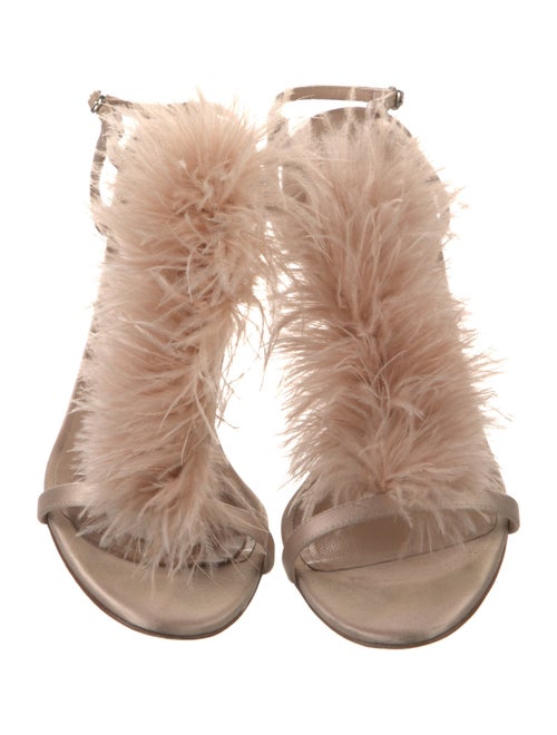 Manolo Blahnik Satin Feather Trim Sandals