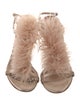 Manolo Blahnik Satin Feather Trim Sandals