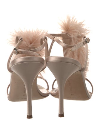Manolo Blahnik Satin Feather Trim Sandals