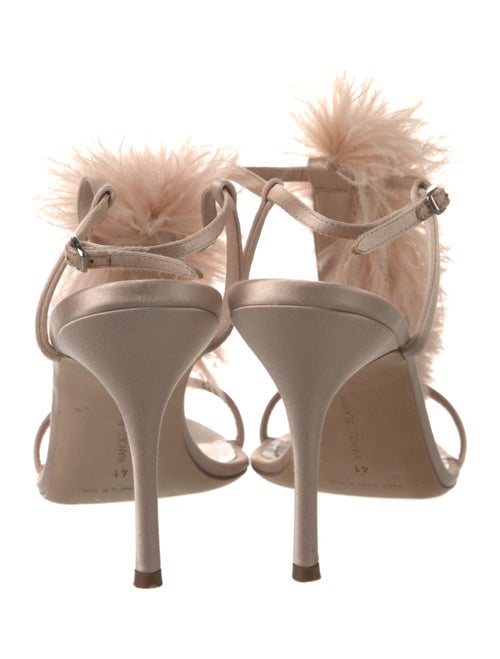 Manolo Blahnik Satin Feather Trim Sandals