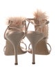 Manolo Blahnik Satin Feather Trim Sandals