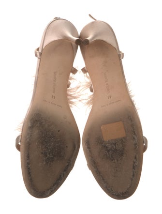 Manolo Blahnik Satin Feather Trim Sandals