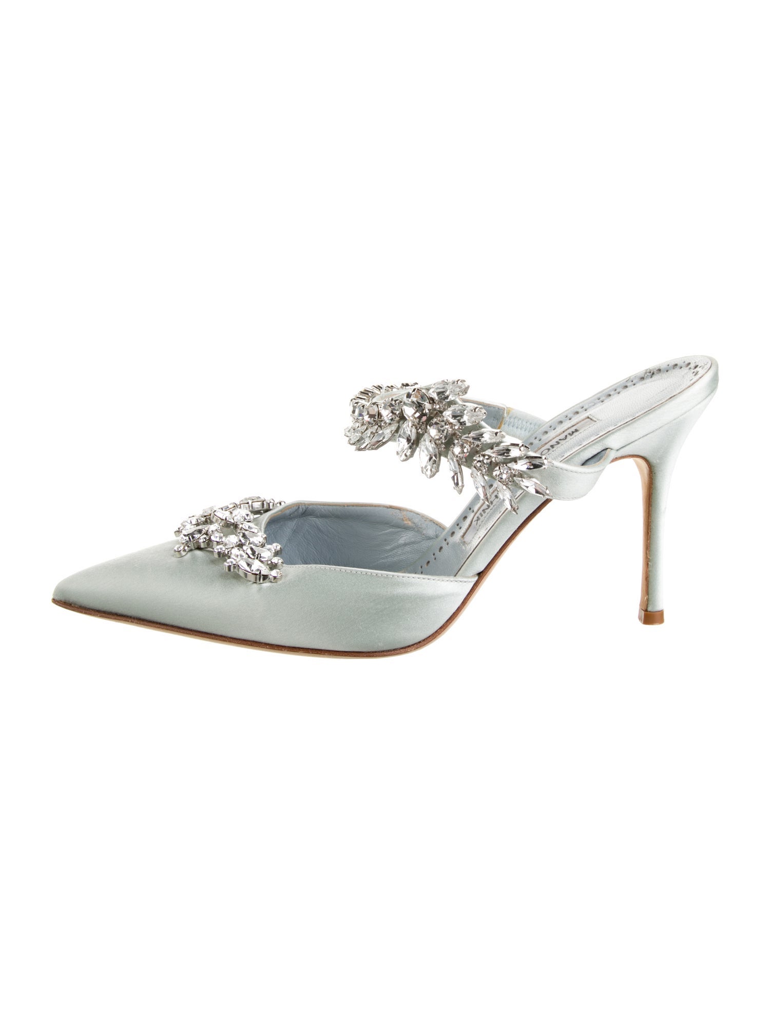 Manolo Blahnik Lurum Leaf Satin Mules