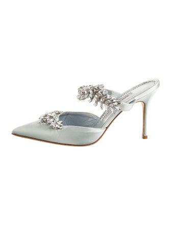 Manolo Blahnik Lurum Leaf Satin Mules