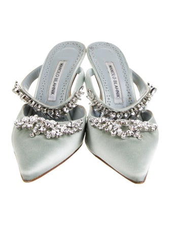 Manolo Blahnik Lurum Leaf Satin Mules