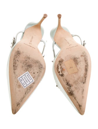 Manolo Blahnik Lurum Leaf Satin Mules