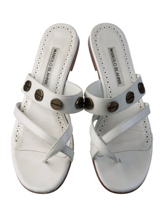 Manolo Blahnik Leather Studded Accents Slides