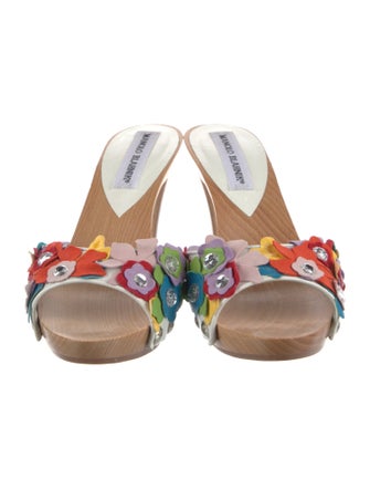 Manolo Blahnik Camellia Accent Leather Slides