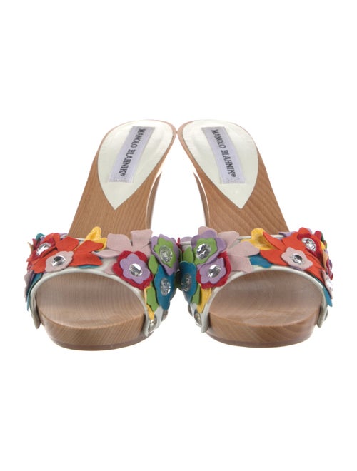 Manolo Blahnik Camellia Accent Leather Slides