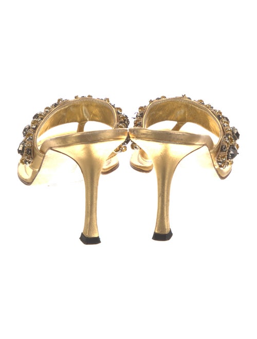 Manolo Blahnik Leather Crystal Embellishments Slides