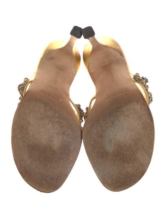 Manolo Blahnik Leather Crystal Embellishments Slides