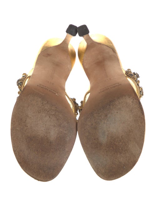 Manolo Blahnik Leather Crystal Embellishments Slides