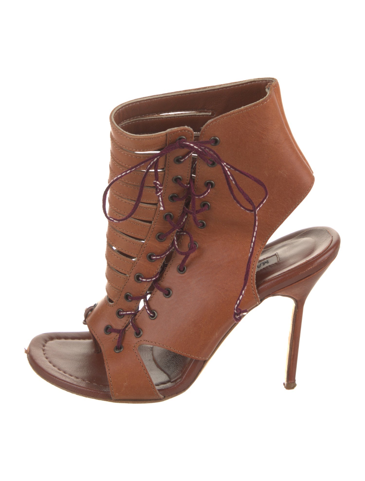 Manolo Blahnik Leather Cutout Accent Slingback Sandals