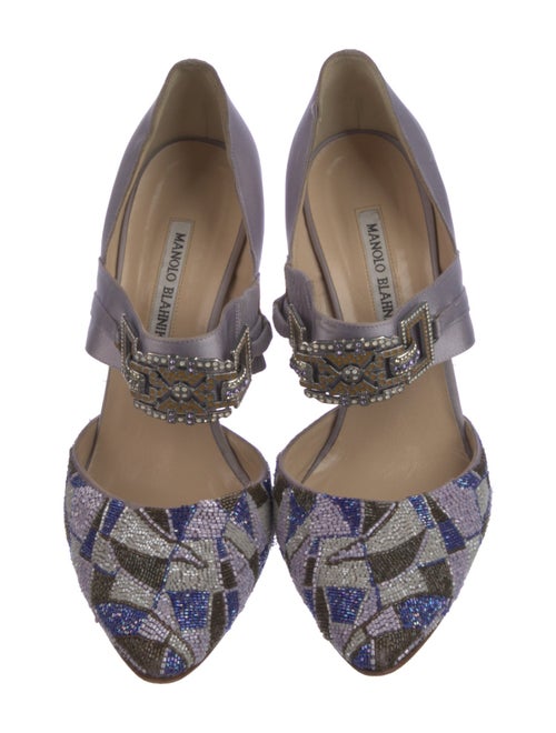Manolo Blahnik Satin Crystal Embellishments D'Orsay Pumps
