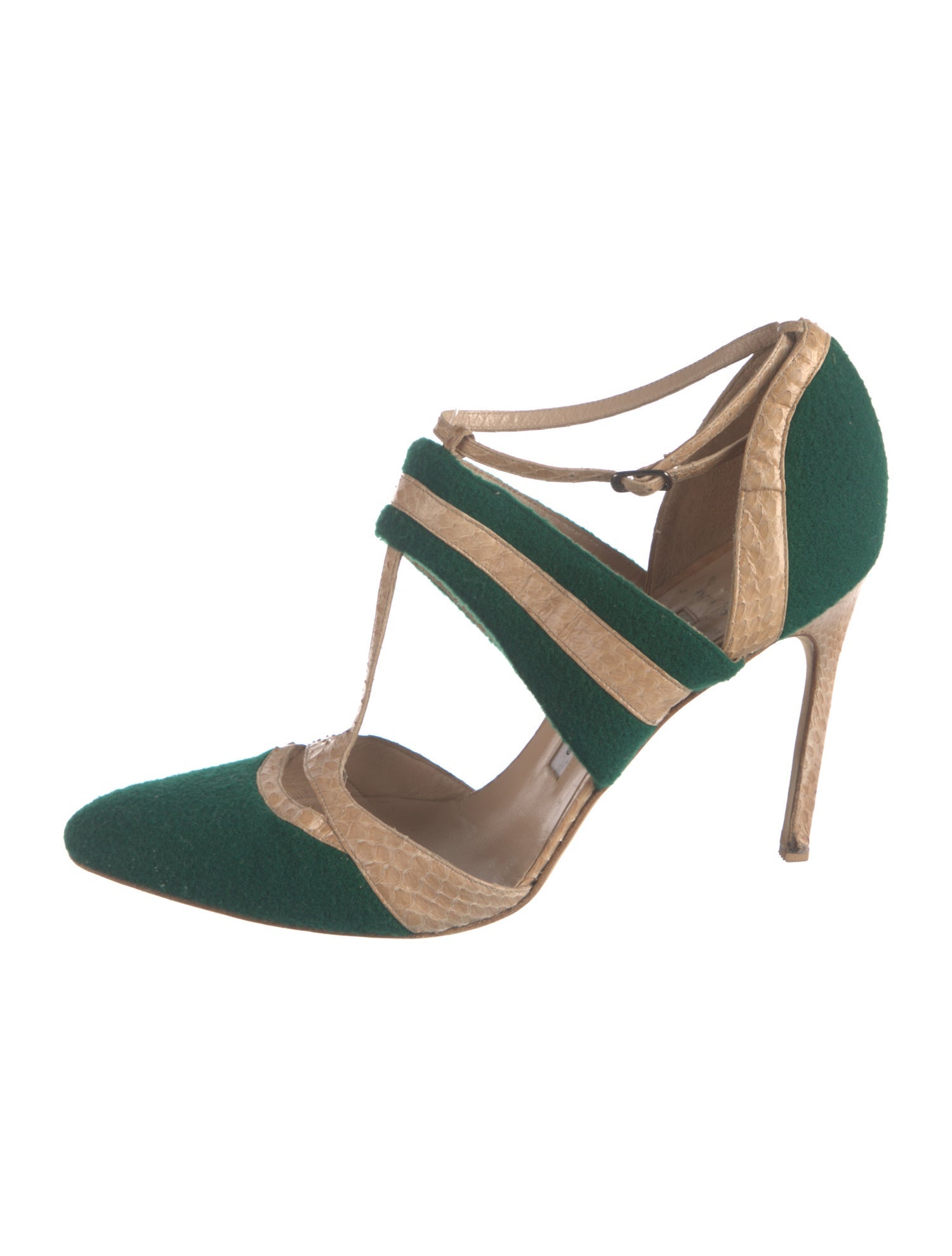 Manolo Blahnik Colorblock Pattern T-Strap Pumps