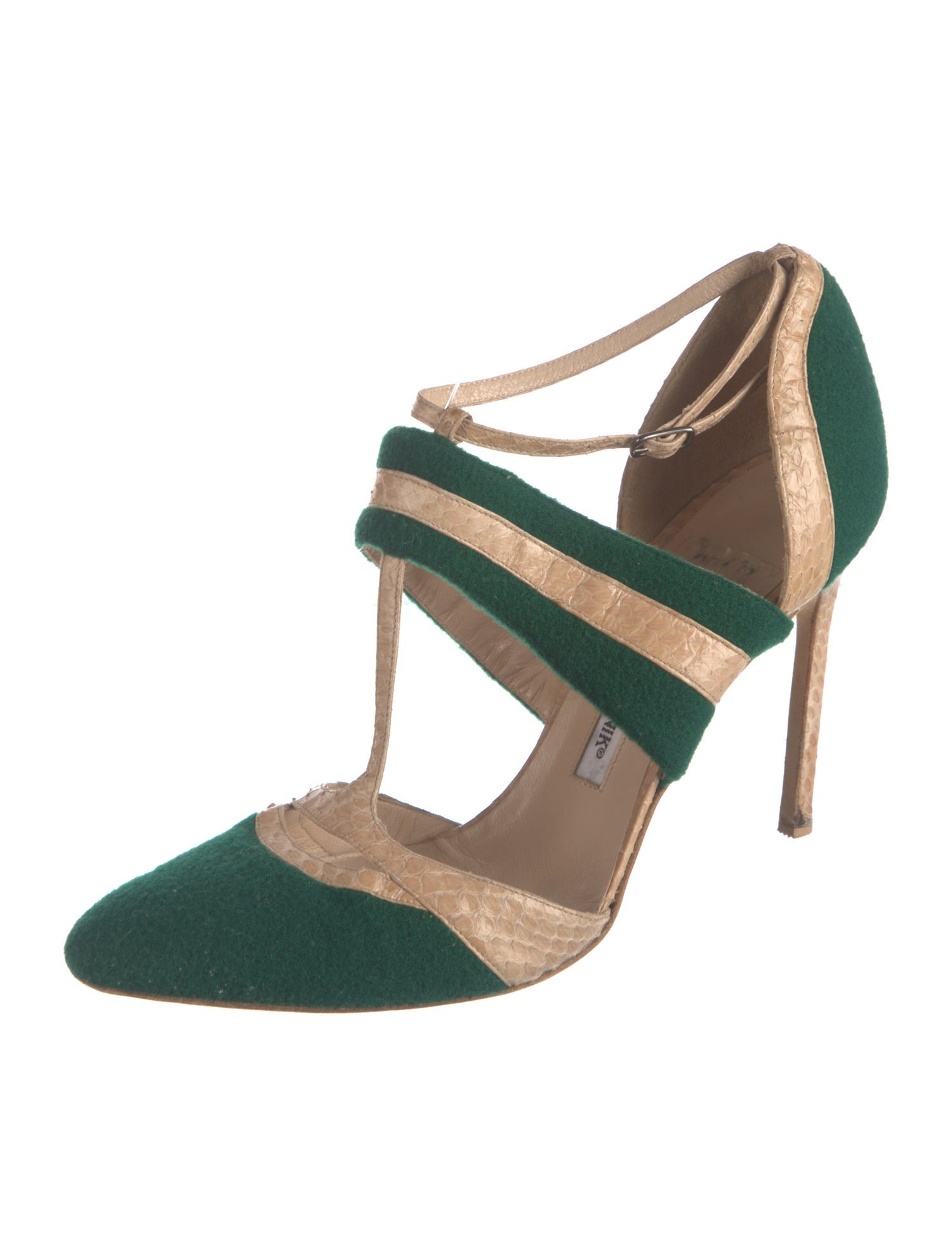 Manolo Blahnik Colorblock Pattern T-Strap Pumps