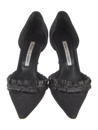Manolo Blahnik Canvas Ruffle Embellishment D'Orsay Pumps