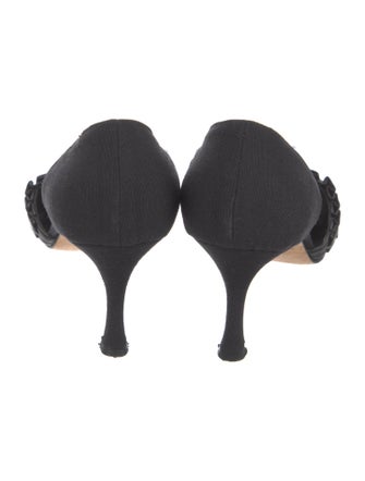 Manolo Blahnik Canvas Ruffle Embellishment D'Orsay Pumps