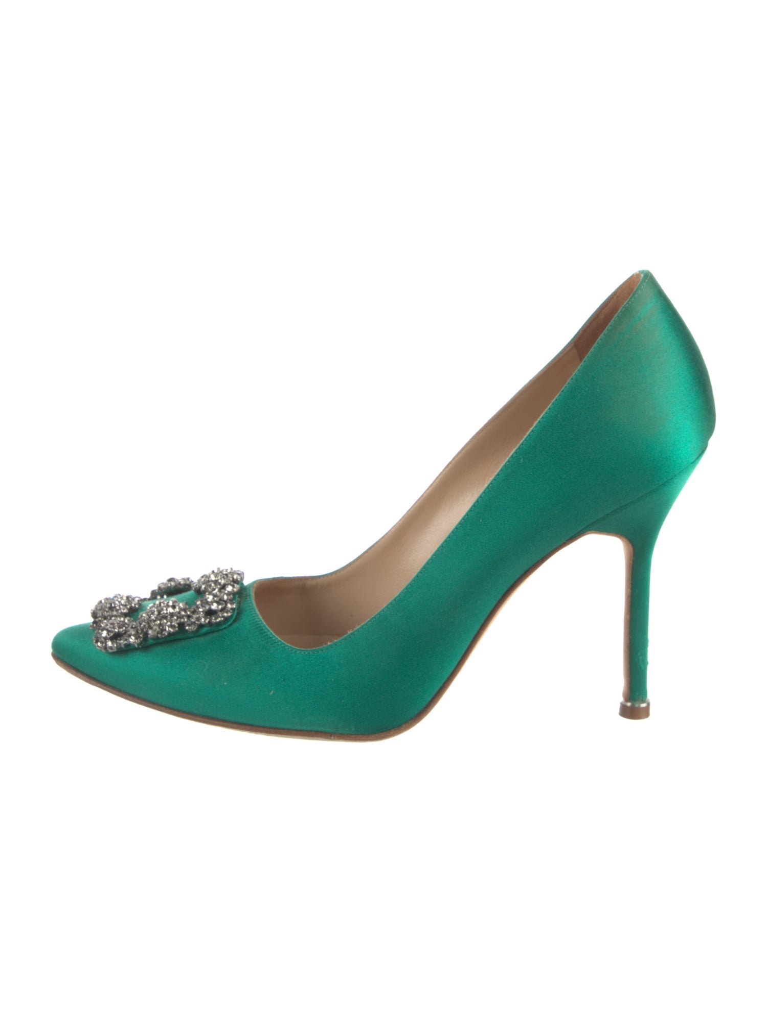 Manolo Blahnik Satin Crystal Embellishments Pumps
